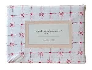 Cupcakes & Cashmere Checkered Bow FULL Sheet Set Chic Pink & White Bedding NEW